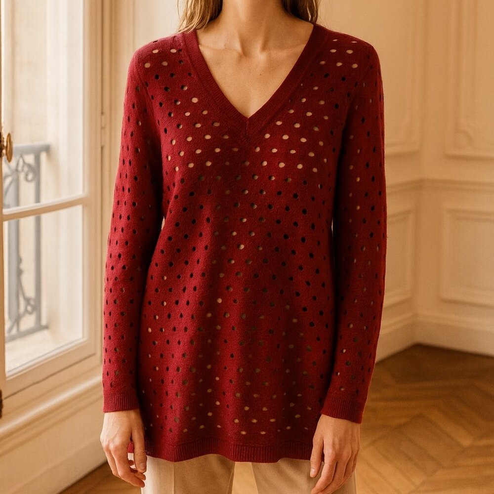 Lafayette 148 Red Embroidered Cut out Sweater Small